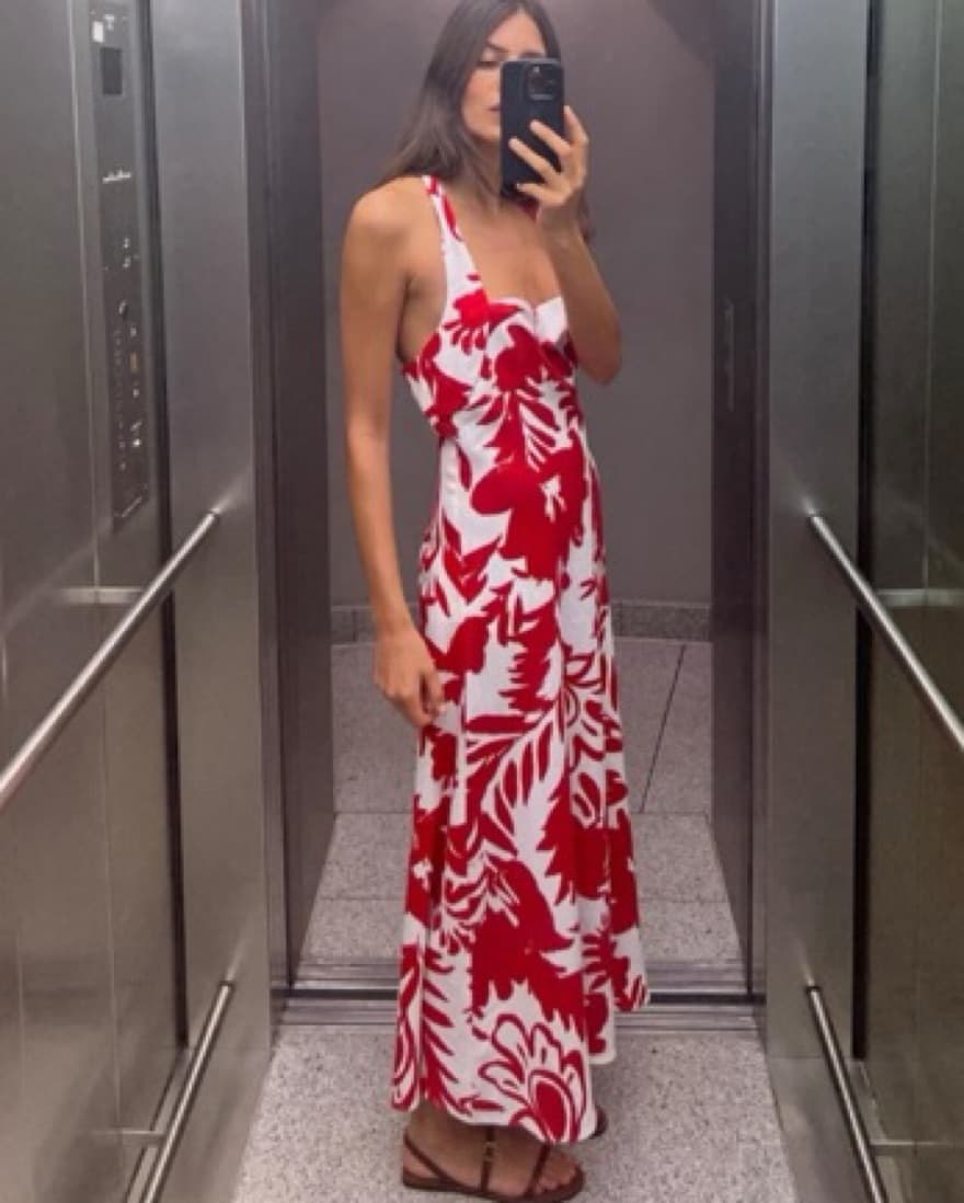 Zara Red Printed Midi Dress - Image 1