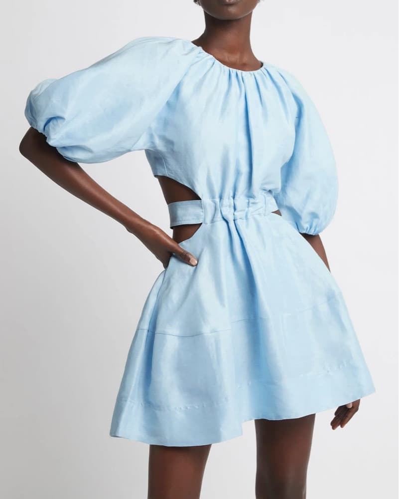 Aje Blue Puff Sleeve Mini Dress with Tie - Image 1