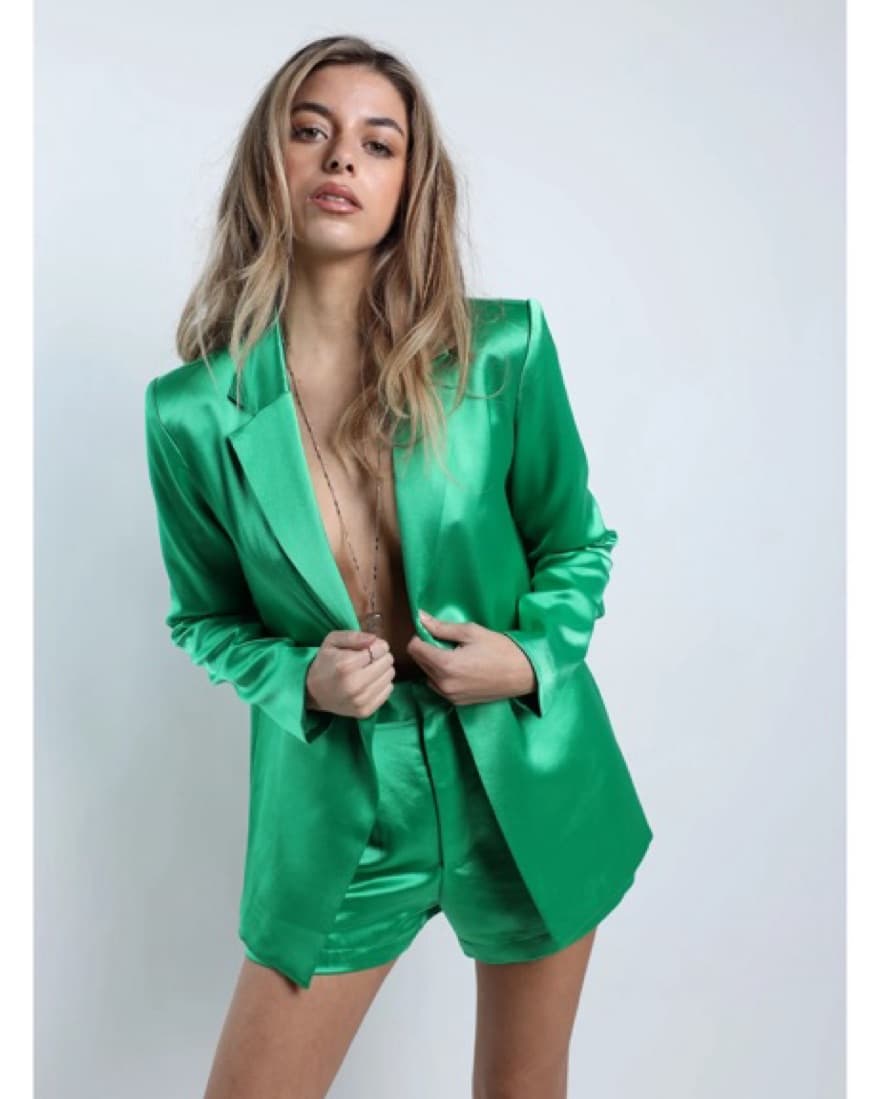 Green Satin Three-Piece Blazer Set - Image 5