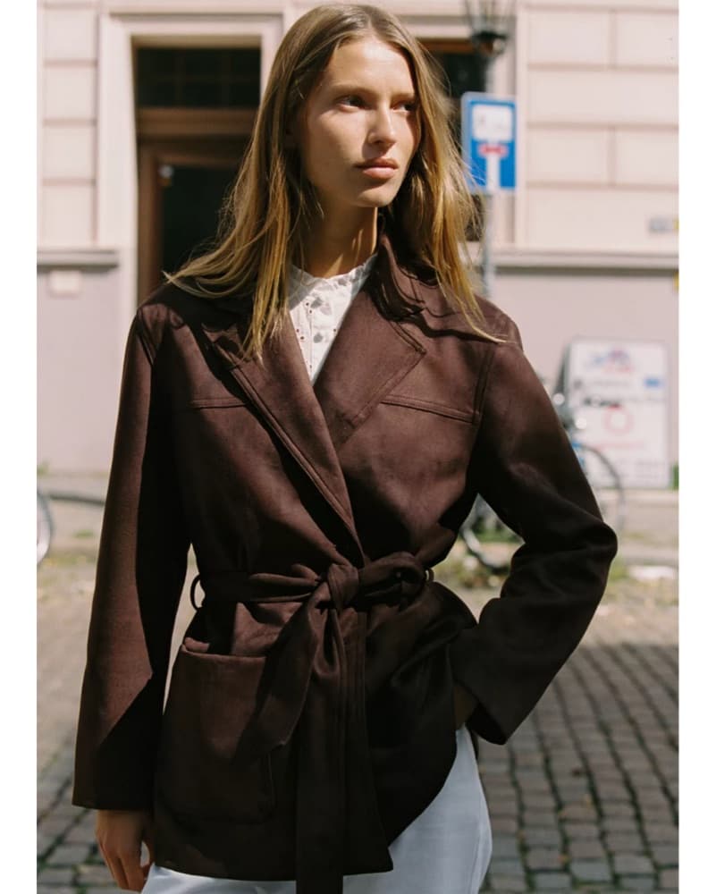 Chic Suede Belted Trench Coat - Image 1