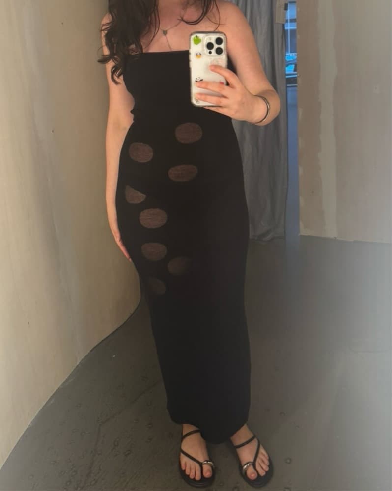 Paloma Wool Black Polka Dot Midi Dress - Image 1