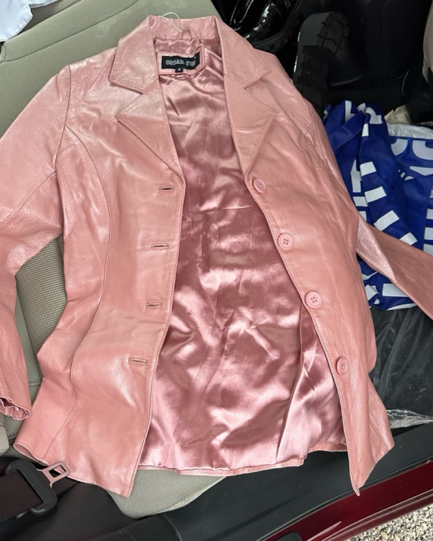 Oscar Piel Pink Leather Metallic Jacket - Image 3