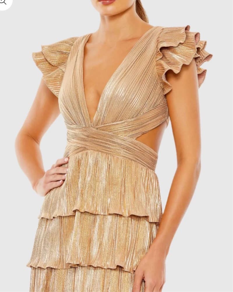 Mac Duggal Gold Ruffle Tiered Maxi Dress - Image 3