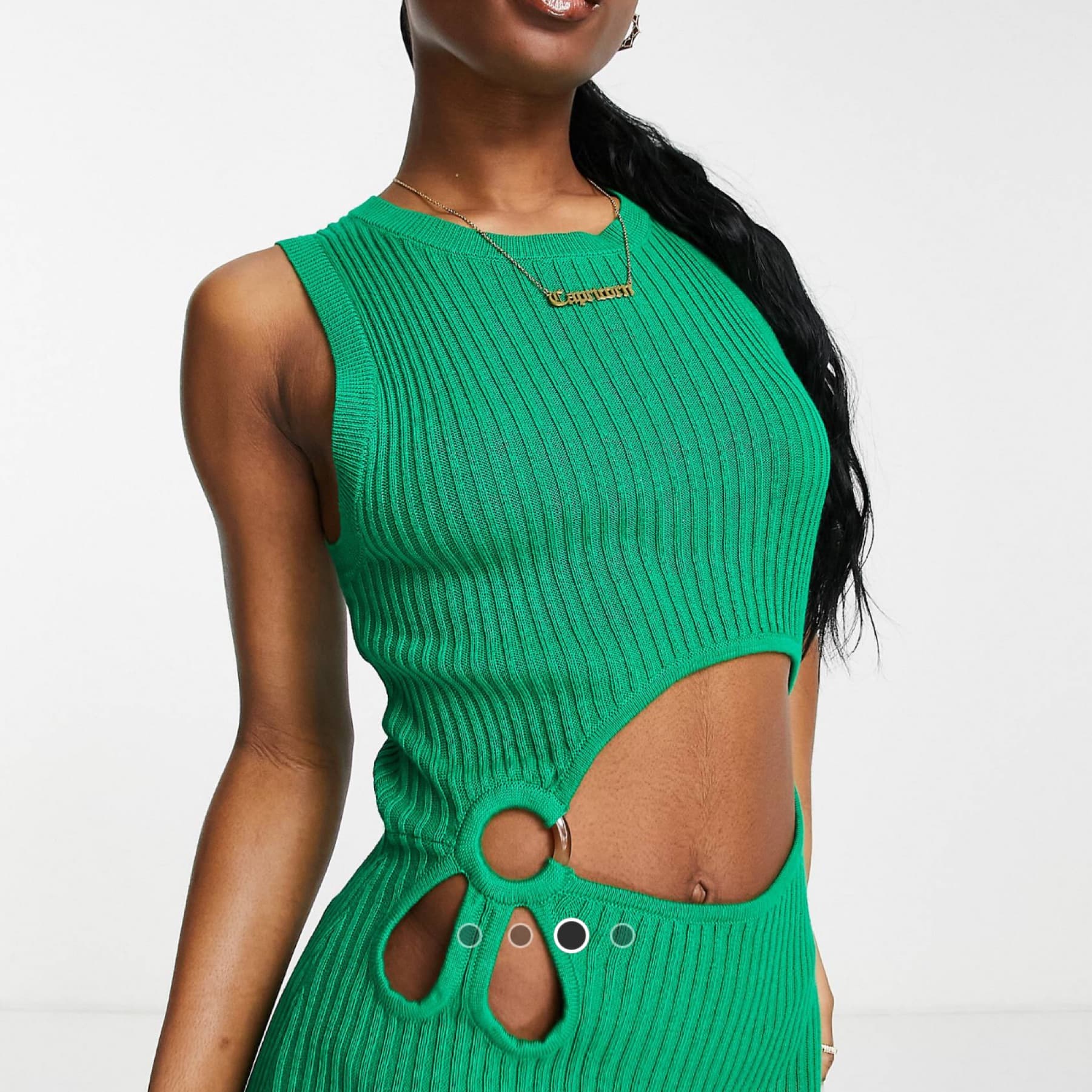Green Knit midi with Flower Cut Out - Image 2