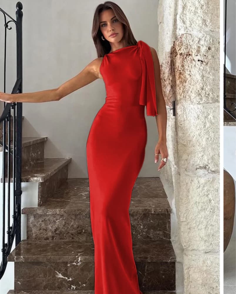 Red Maxi Wedding Guest Dress - Image 1