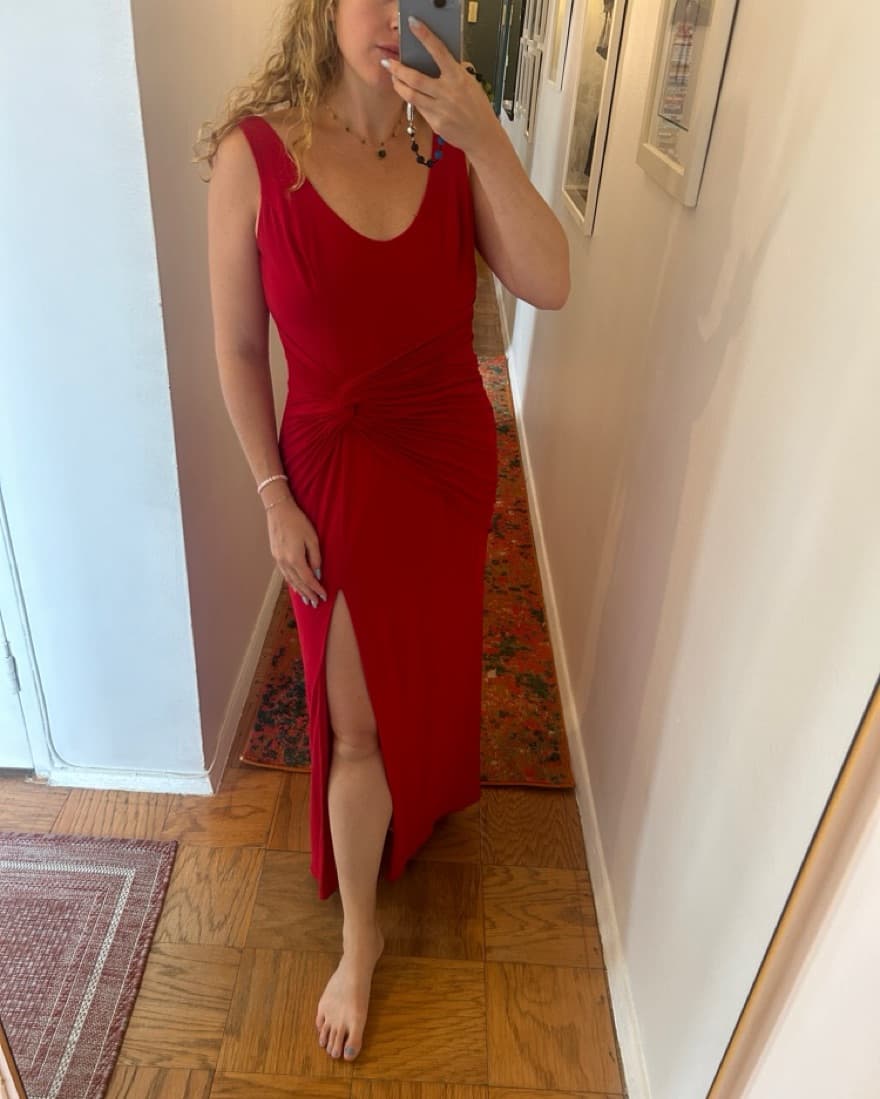 FAUX WRAP SLEEVELESS V NECK GOWN - Image 3