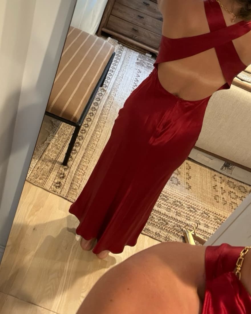 Reformation Red Silk Slip Dress - Image 3