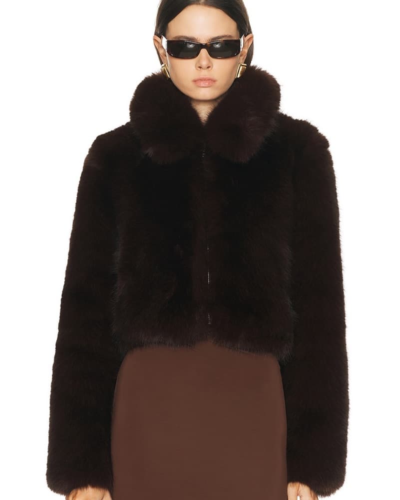 Dark Brown Faux Fur Cropped Jacket  - Image 1