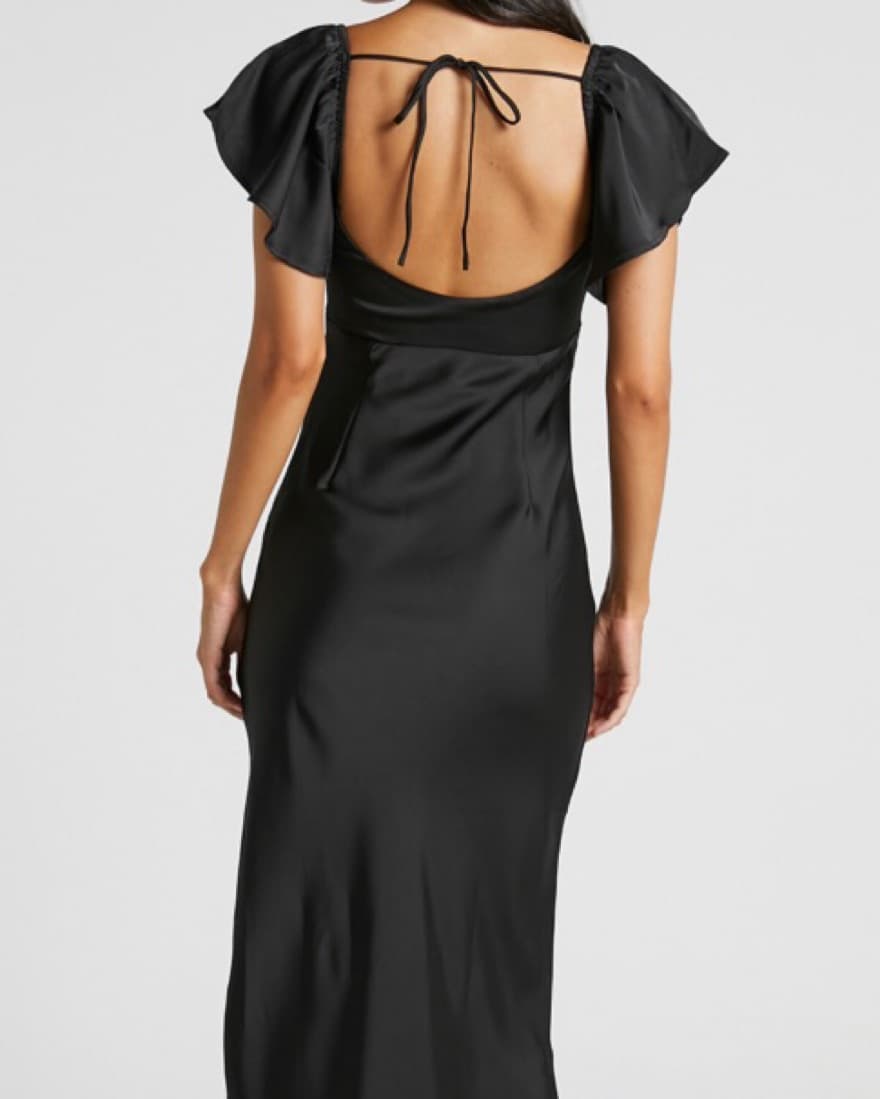 Black Midi Flutter Sleeve Dress - Image 2