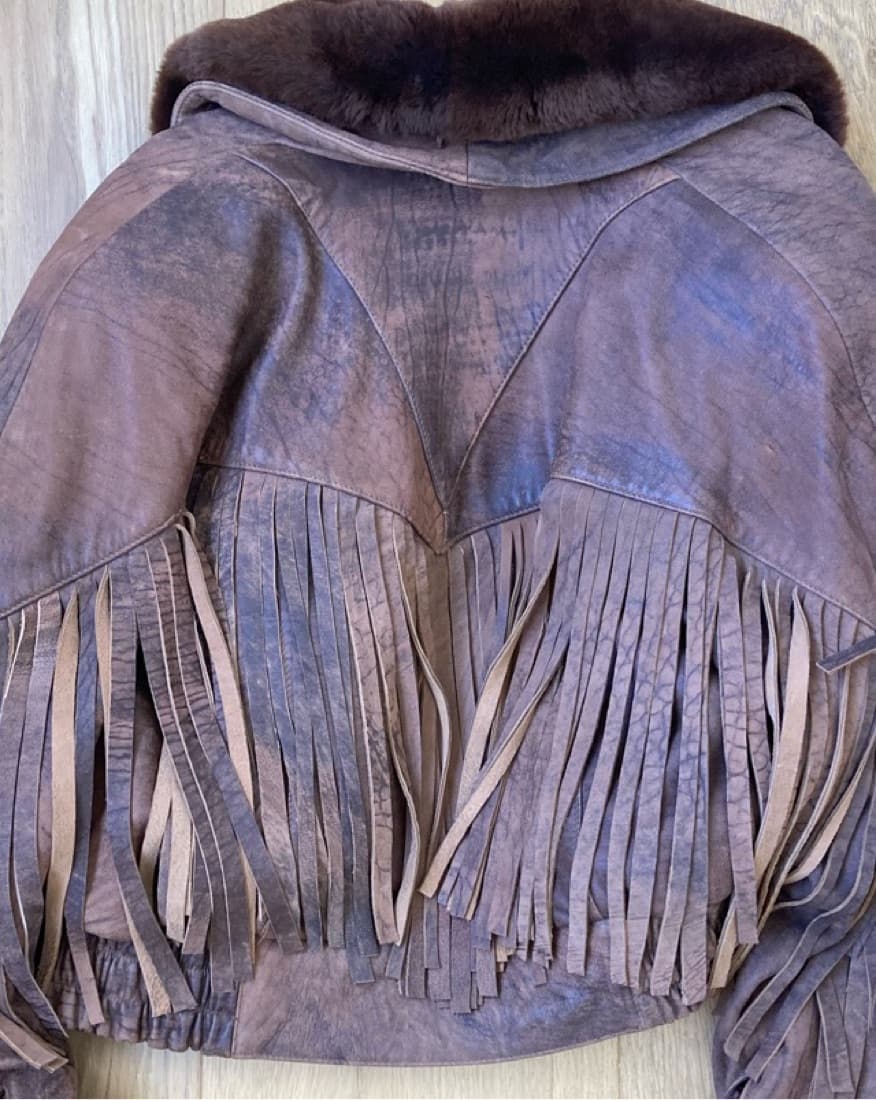 Vintage Fringe Cropped Leather Jacket - Image 3