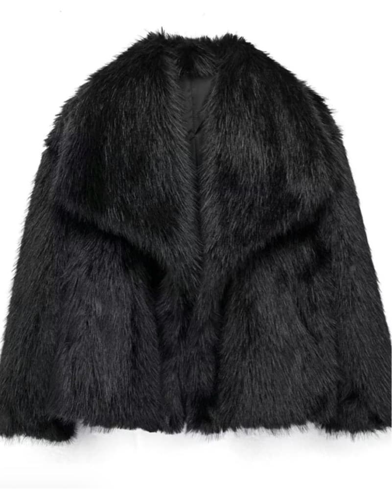 Black Faux Fur Jacket - Image 1