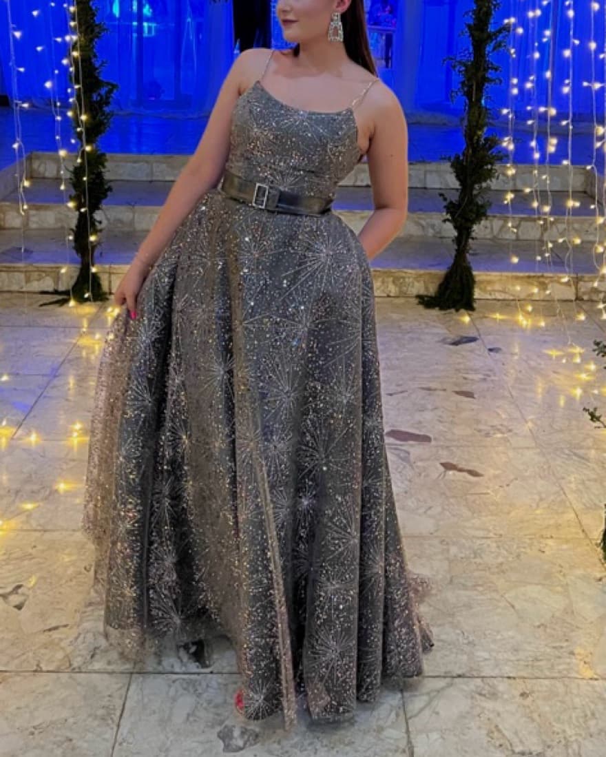 Shimmering Grey Sequin Gown- Custom Made - Image 3