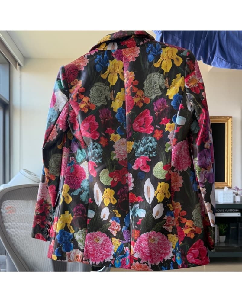 Alice+Olivia Faux Leather Floral Blazer - Image 5