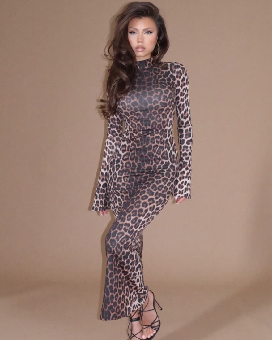 Malliny Leopard Midi Sexy Bodycon Dress  - Image 2