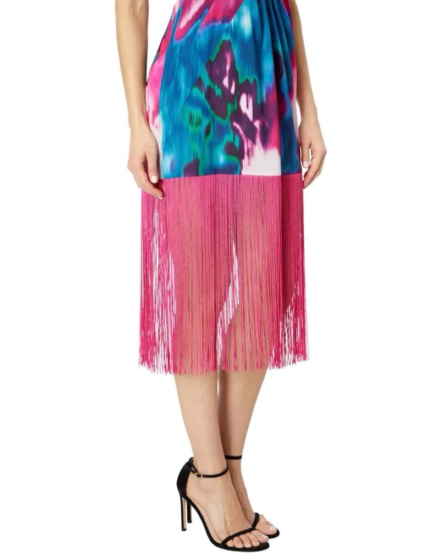 Vibrant Tie-Dye Fringe Midi Dress - Image 2