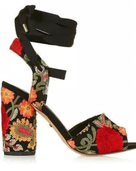 Topshop Floral Lace Up Embroidered Heels - Image 2