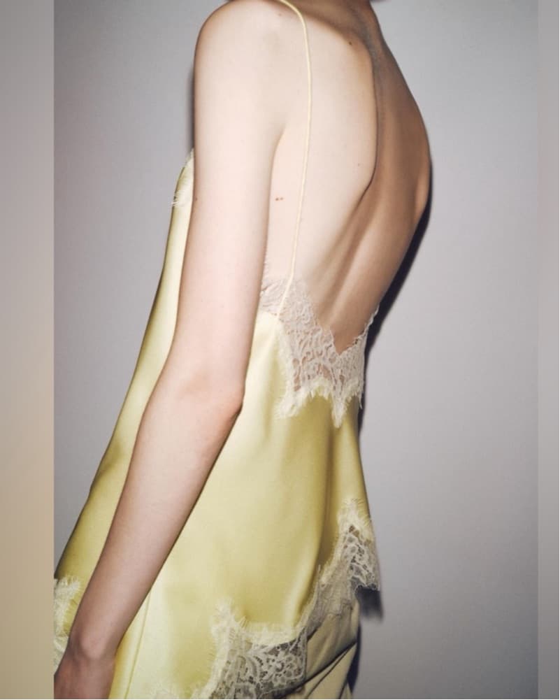 Zara Yellow Satin Lace Asymmetrical Top - Image 5