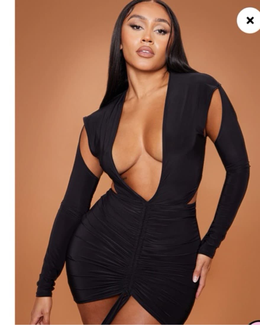 Black Long Sleeve Plunge Dress - Image 2