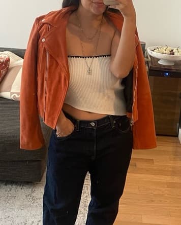 Suede, Orange Fringe VintageBiker Jacket - Image 2