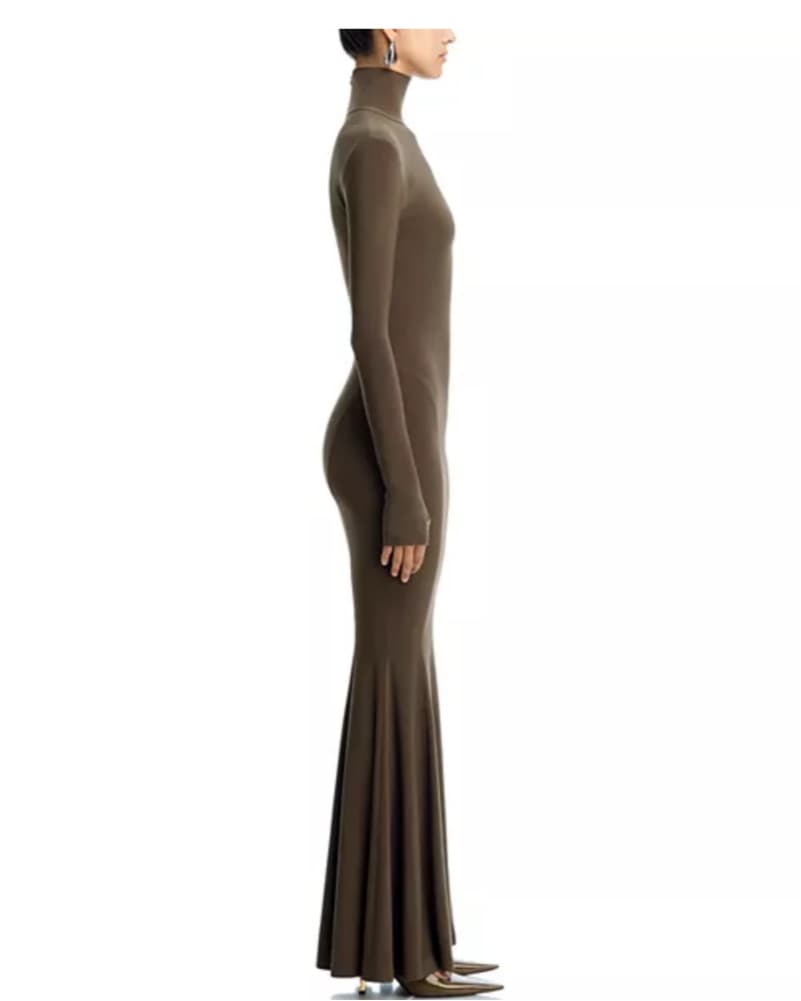 Norma Kamali Brown Long Sleeve Maxi Dres - Image 5
