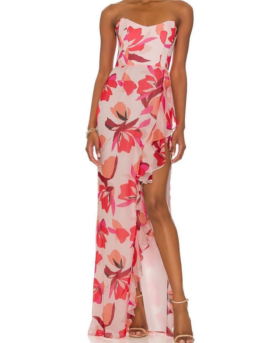 Pink Floral Maxi Dress Gown - Image 1