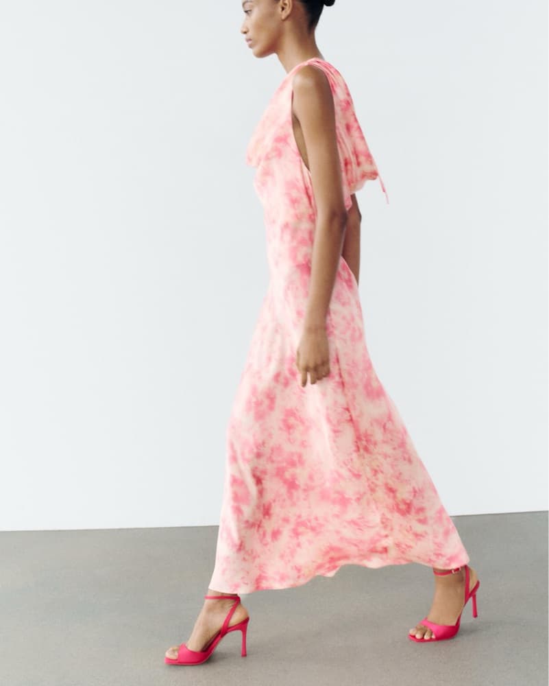 Zara Pink Printed Satin Dress - Image 3