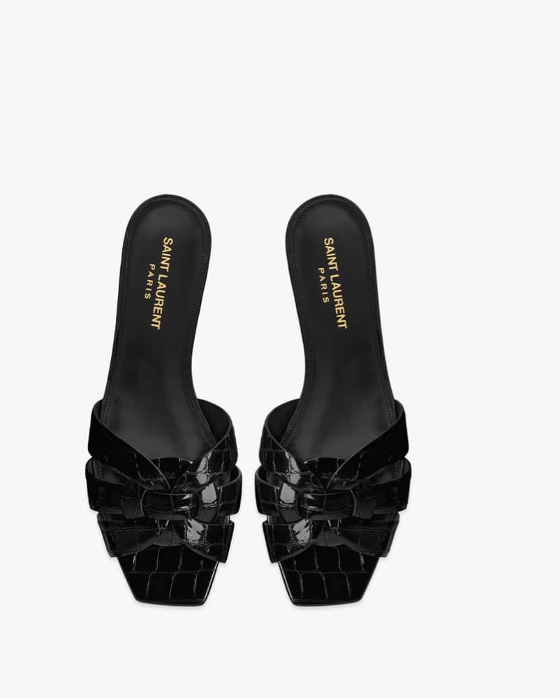 YSL Croc-Embossed Tribute Slide Sandals - Image 1