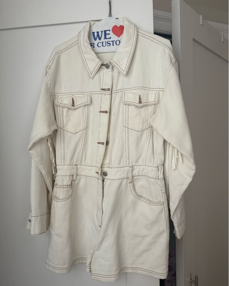 Fringe White Denim Romper - Image 3