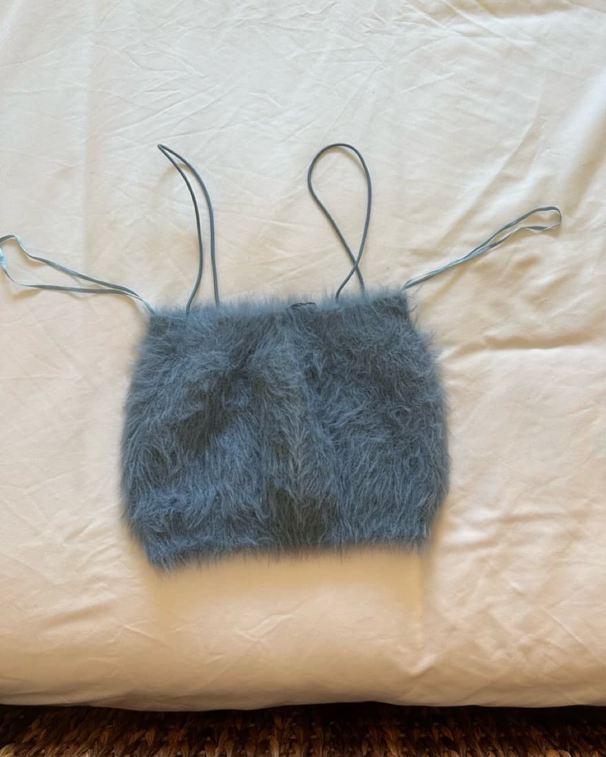Blue Fuzzy Spaghetti Strap Crop top Zara - Image 4