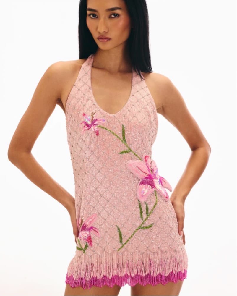 Embellished Pink Halter Dress - Image 1