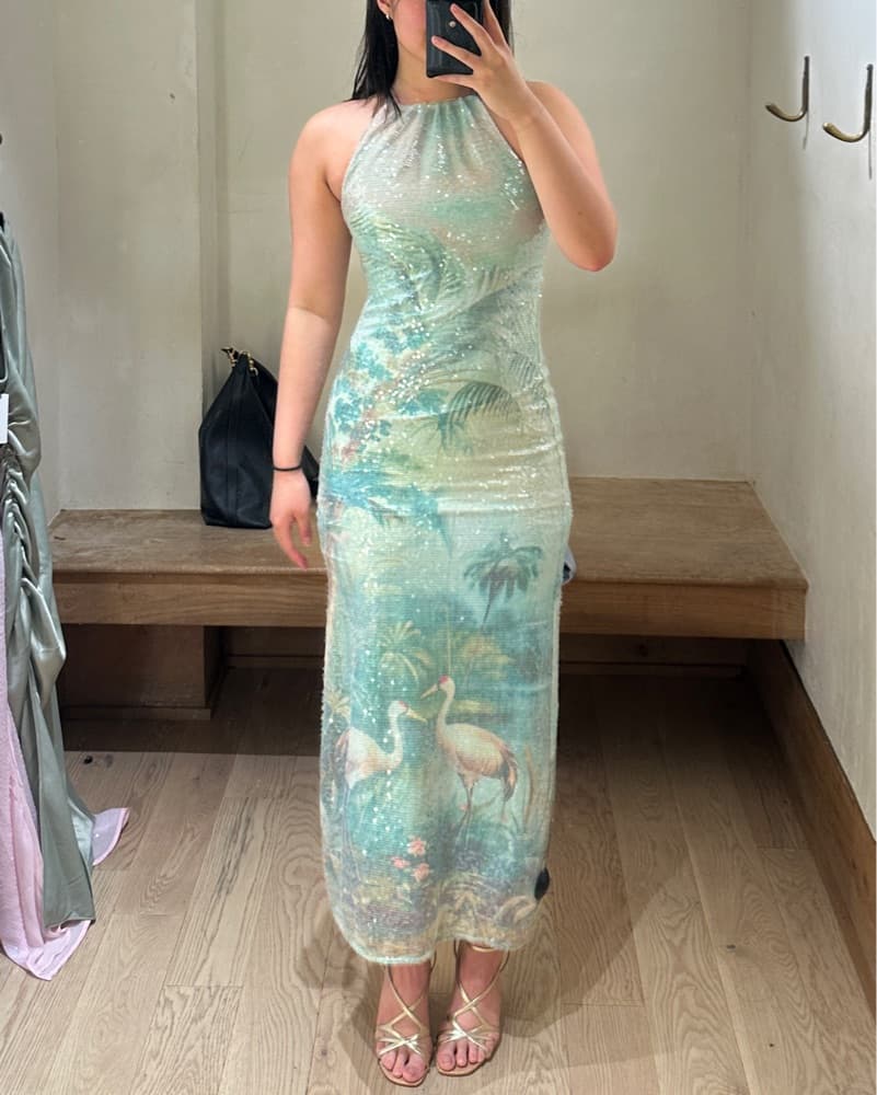 Anthropologie Green Sequined Midi Dress - Image 5