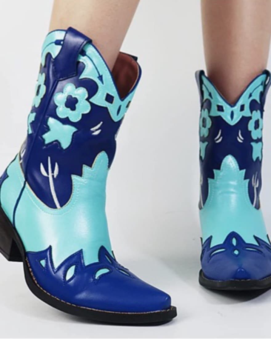 Floral Blue On Blue Cowboy Boots!!! - Image 2