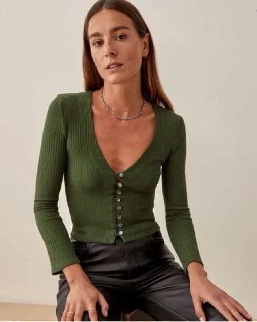 Reformation Green Geller Knit Top - Image 2