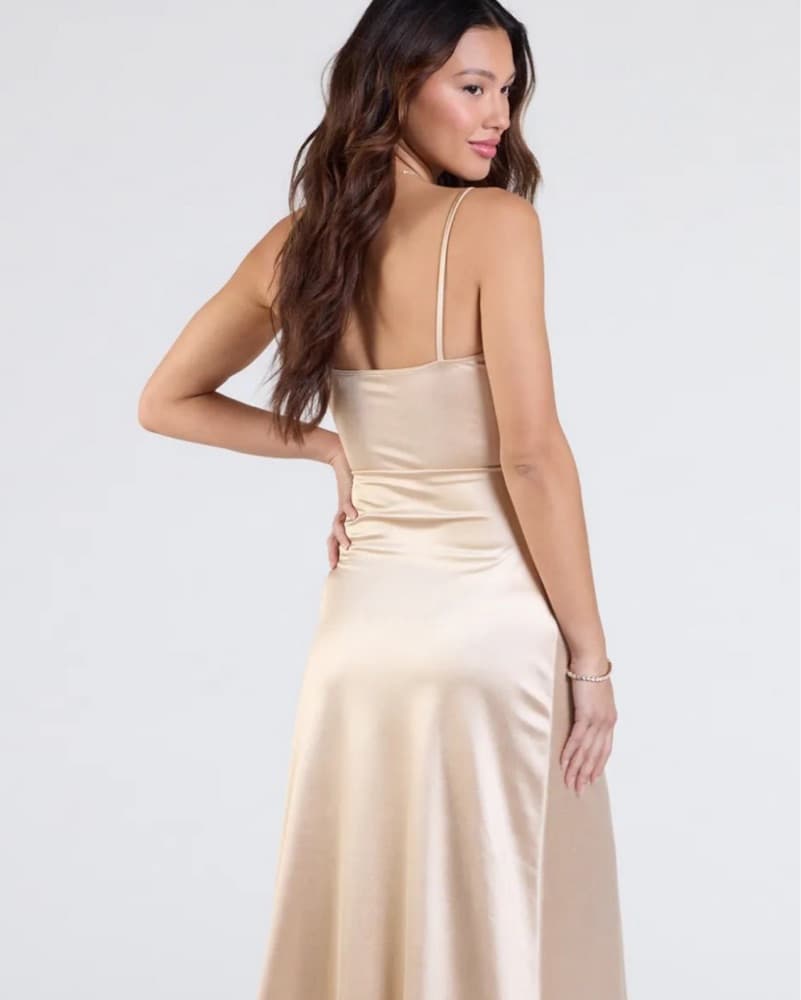 Gold Satin Maxi Dress - Image 2