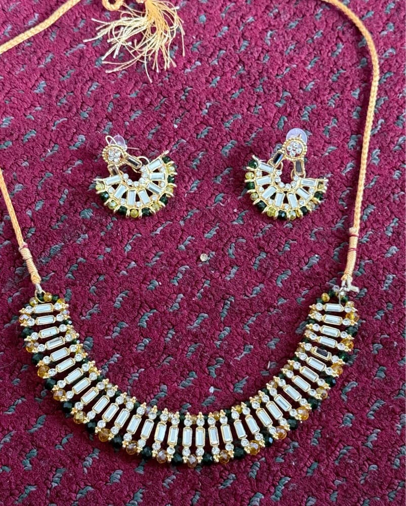 Radiant Gold Rhinestone Necklace and Earring Set - Image 1