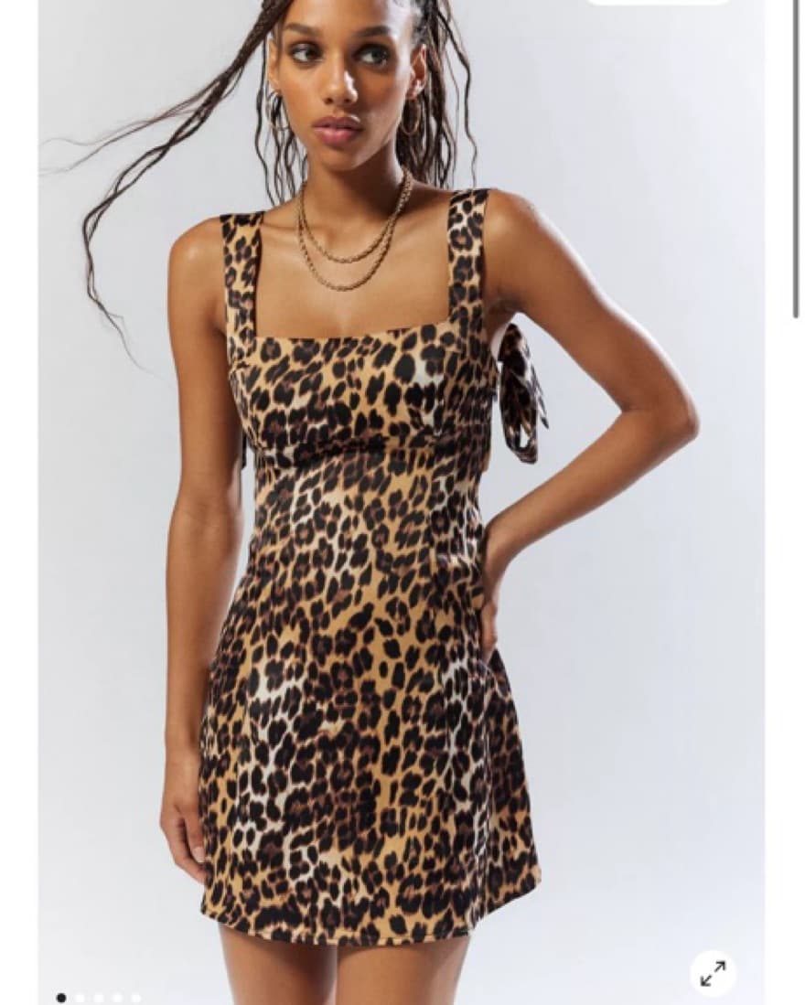 UO Bow Satin Mini Cheetah Dress - Image 1