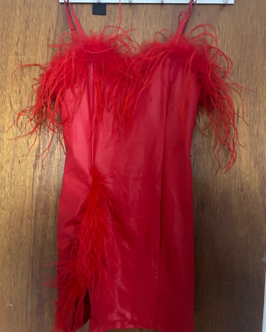 Red Jessica Rabbit Feather Mini Dress  - Image 2