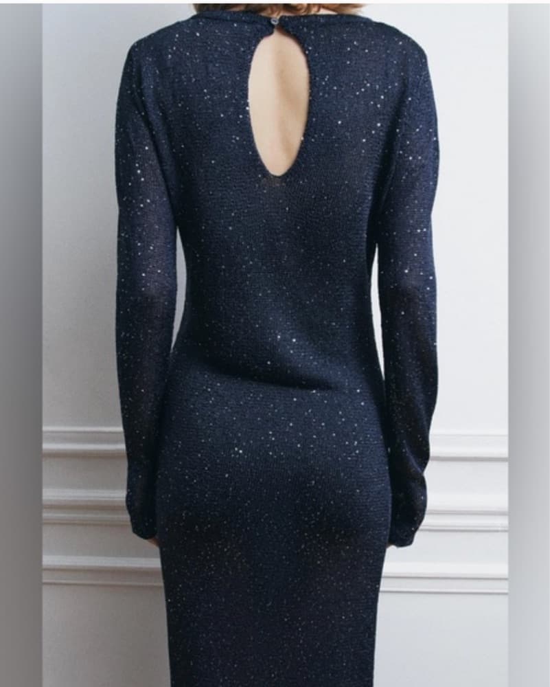 zaSparkling Navy Sequin Midi/ maxi Dress - Image 3