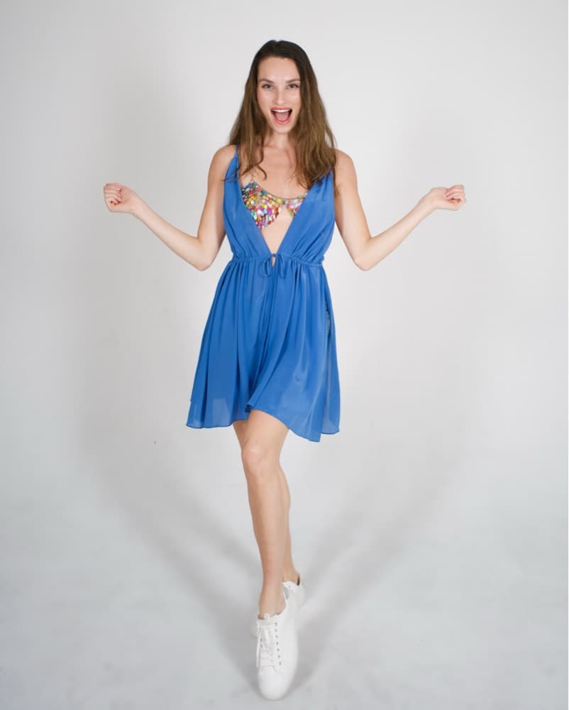 Sailaal 4-Way Slit Mini Silk Dress Blue  - Image 1