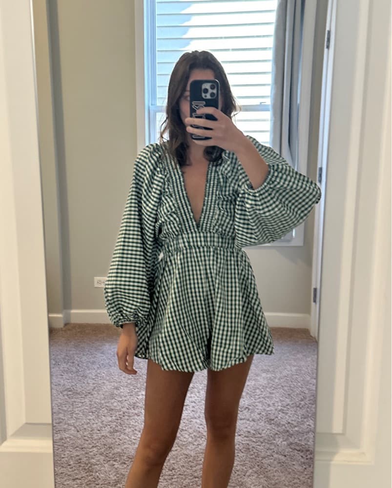 Green Gingham Romper - Image 2