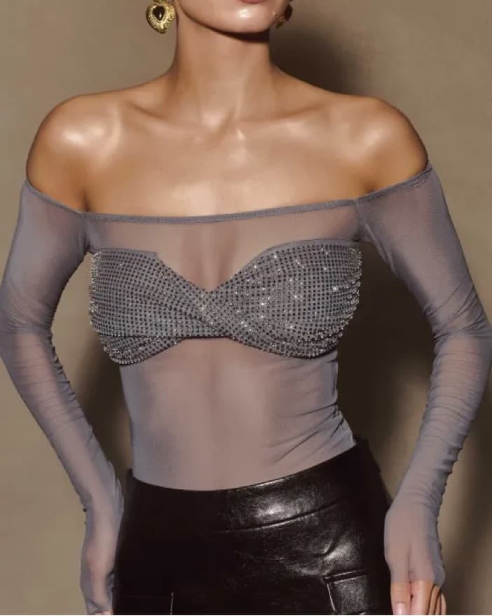Glamorous Mesh Sparkle Crop Top - Image 1