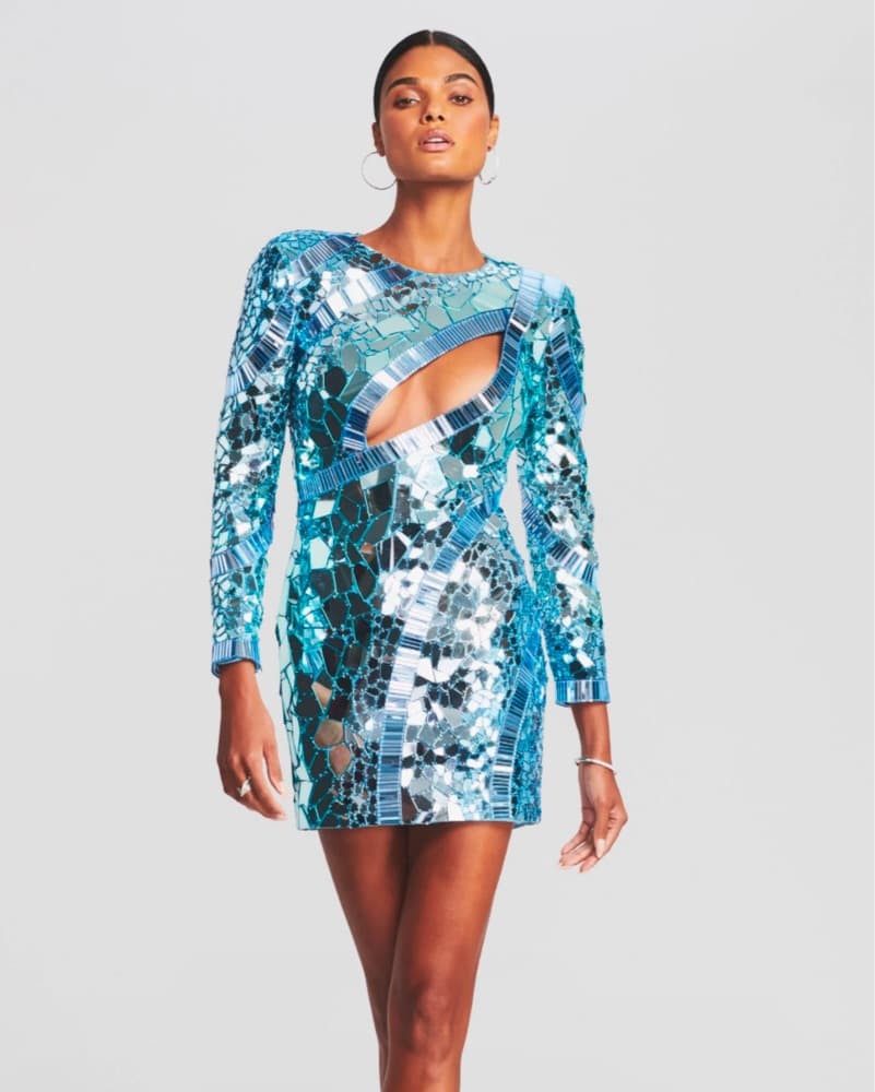 Retrofete Blue Mirror Mini Dress  - Image 2
