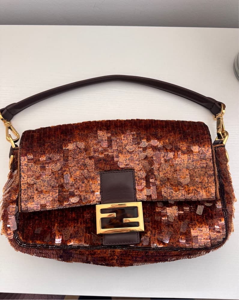 FENDI Baguette Sequin Brown Shoulder Bag - Image 1