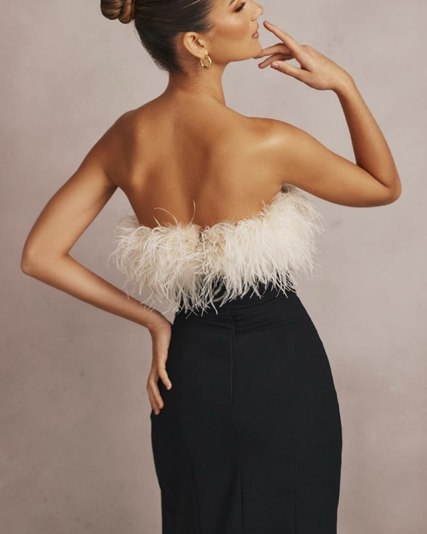 House of CB Sarai Feather Slit Dress - Image 4