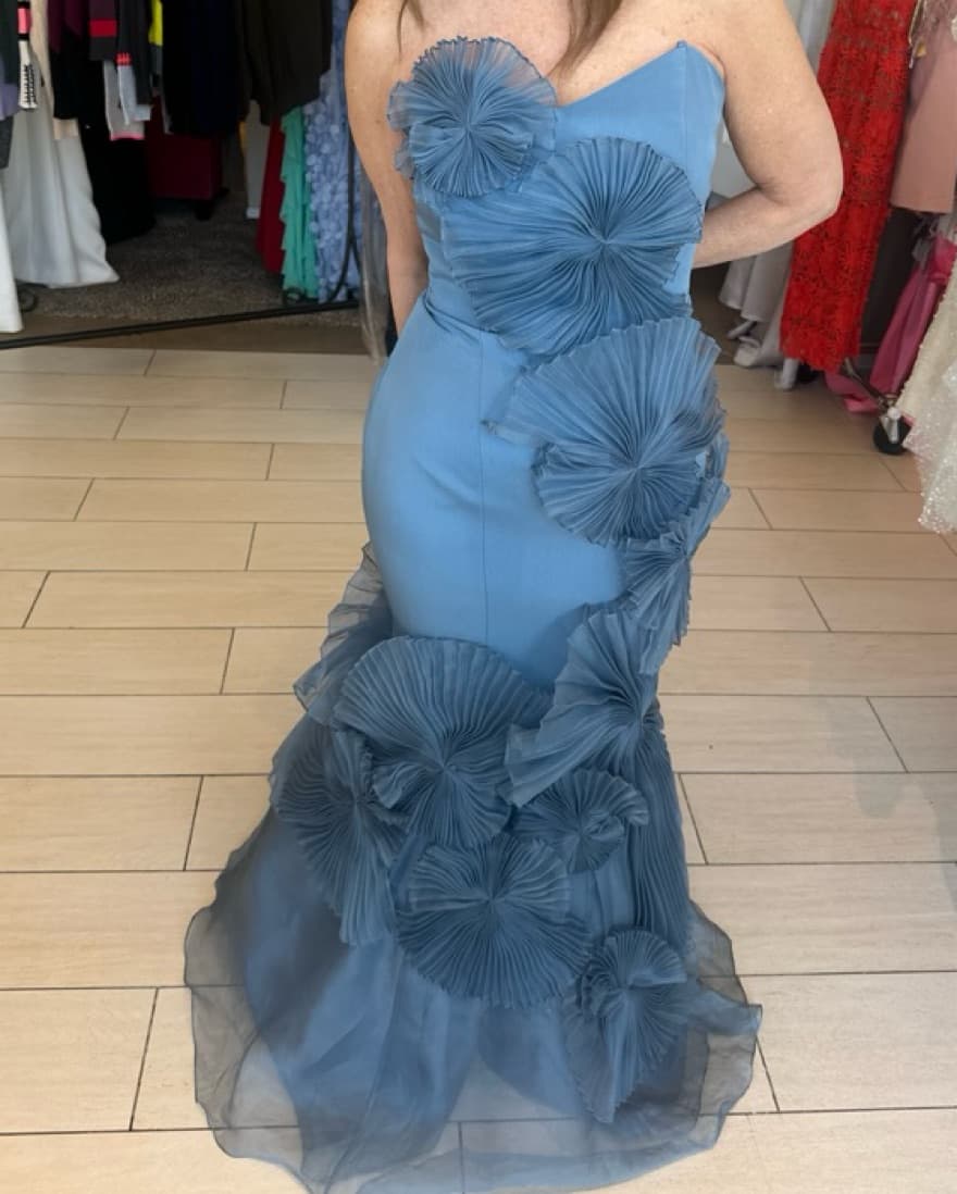 Custom Slate Blue Formal Strapless Gown - Image 2