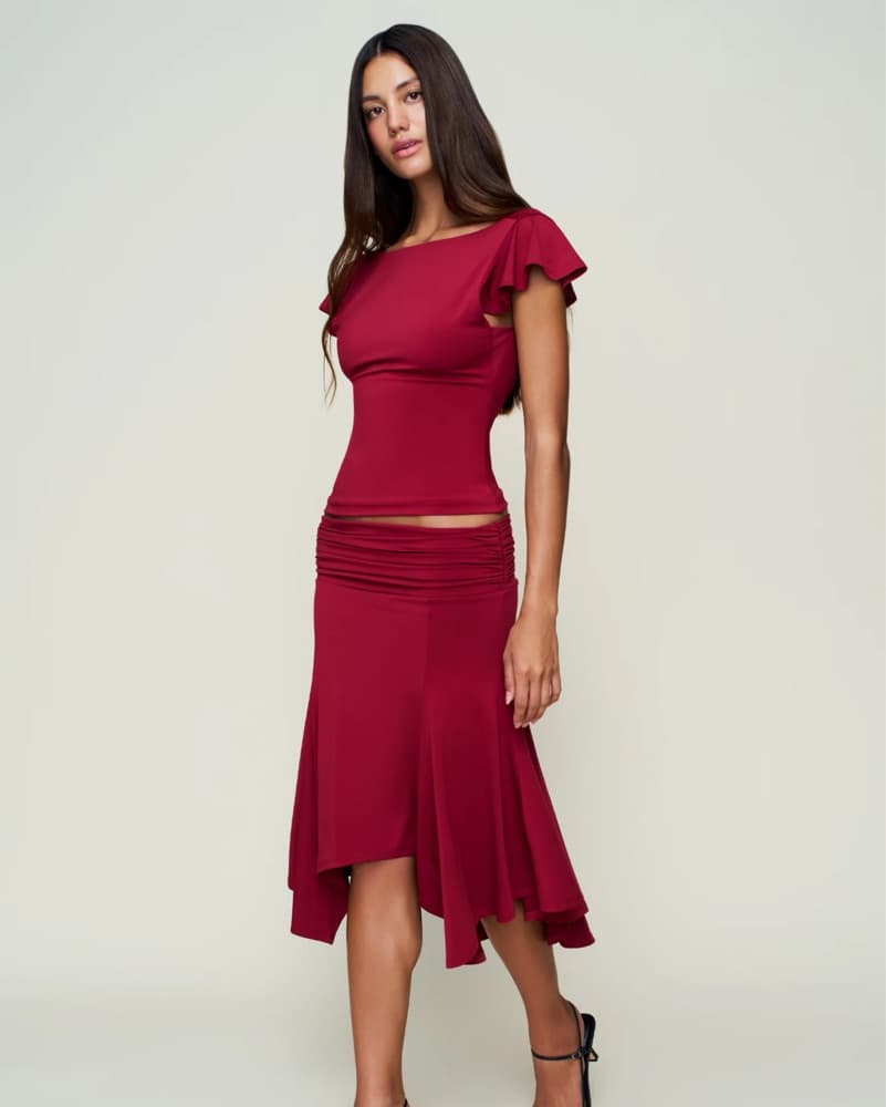 GUZIO Soffiano Skirt/Top Set In Bordeaux - Image 2