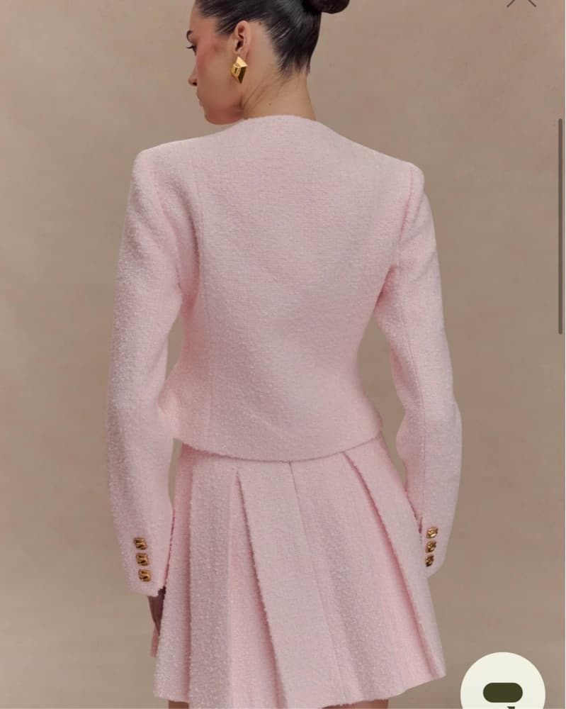 Meshki Pink Bouclé Jacket and Skirt Set - Image 3