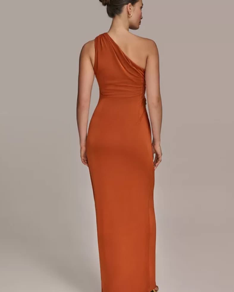 Donna Karen Rust Asymmetrical Gown - Image 2