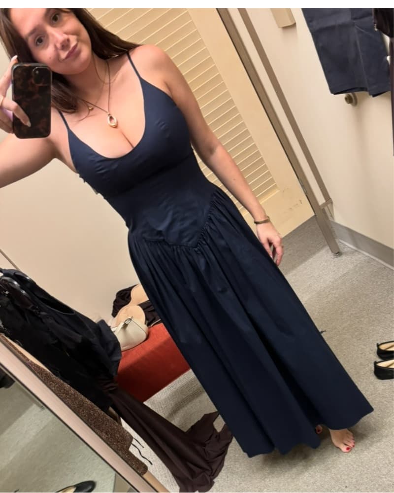 STAUD Dena cotton midi dress in navy  - Image 4