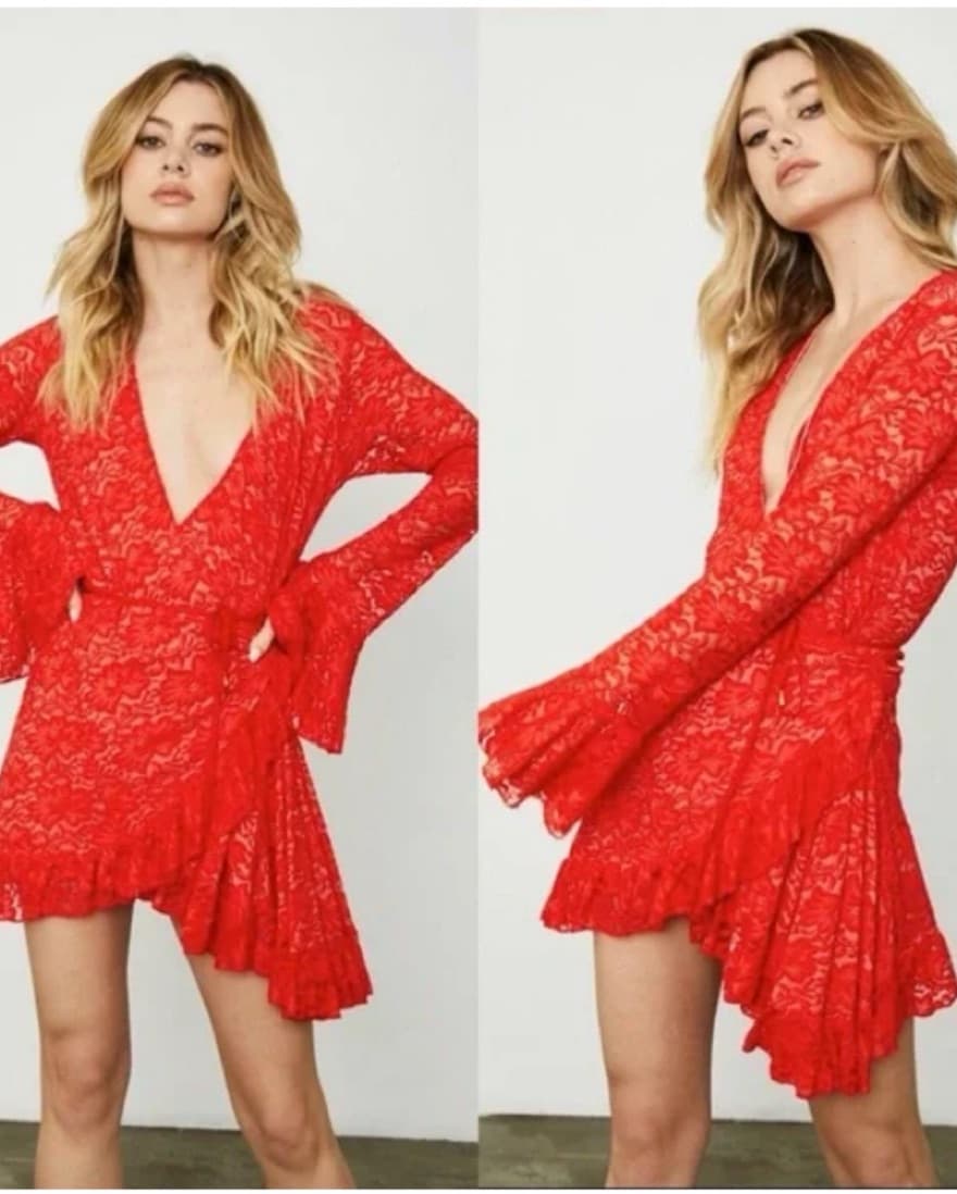 We Are HAH Red Lace Wrap Dress - Image 1